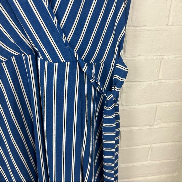 Monteau Blue White Striped Faux Wrap Mini Dress Size L - Picture 5 of 8